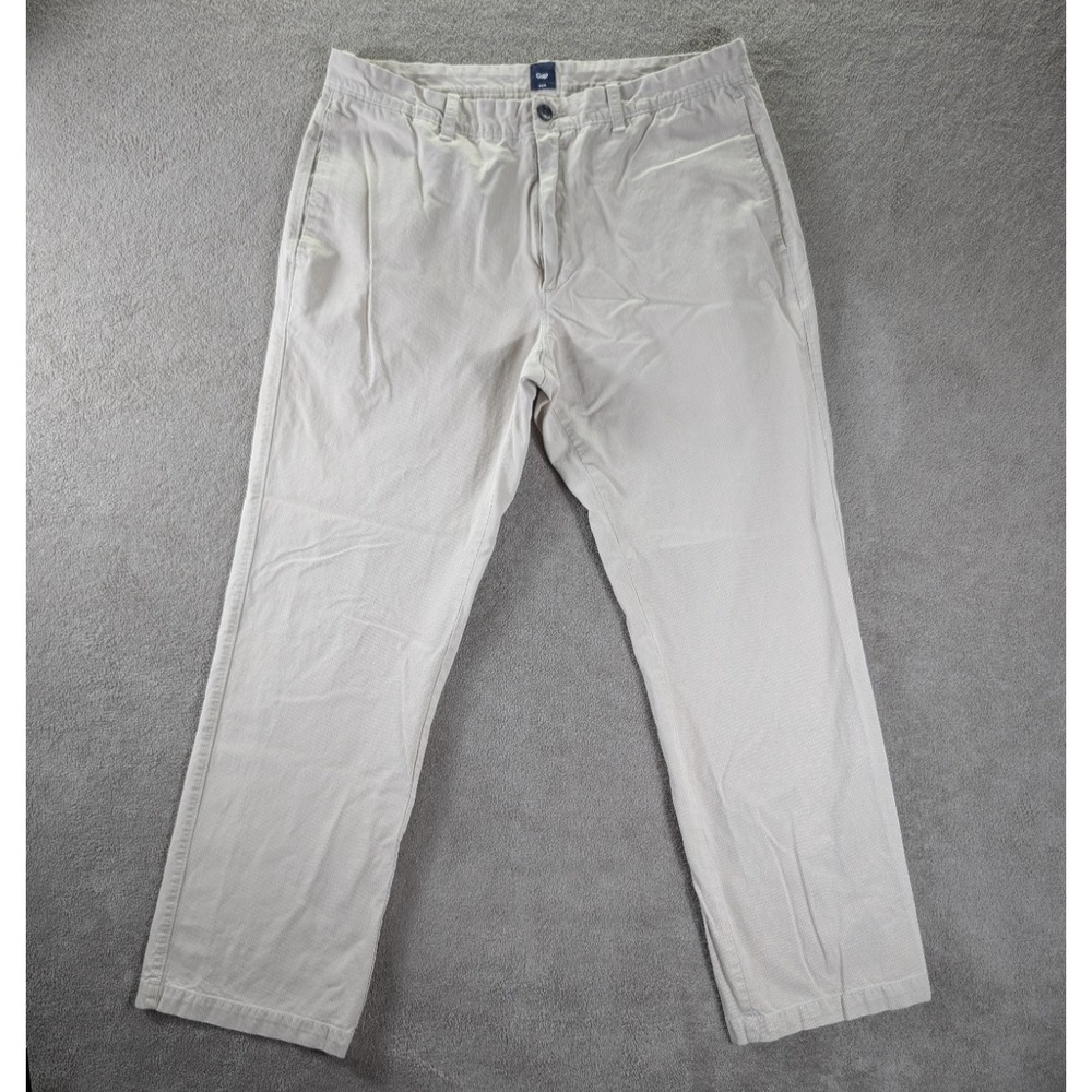 Gap Pants Mens Size 35X32 Flat Front Beige White Striped Lightweight Khaki Chino